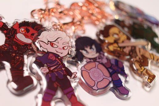 Baldur's Gate 3 2.5" charms: Karlach, Astarion, Shadowheart, Lae'zel, Wyll, Gale